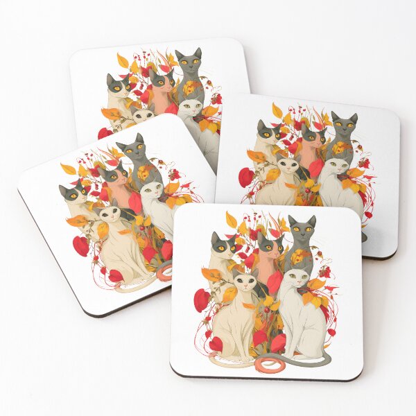 Item preview, Autumn Cats Gathering – Cozy Fall Feline Illustration with Colorful Leaves designed and sold by KAM-KAM-STORE.