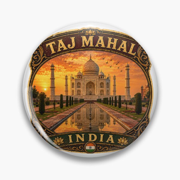 Item preview, Taj Mahal India Vintage Travel Badge Sticker | Agra Landmark Retro Travel Souvenir designed and sold by DreamPaw Studio.