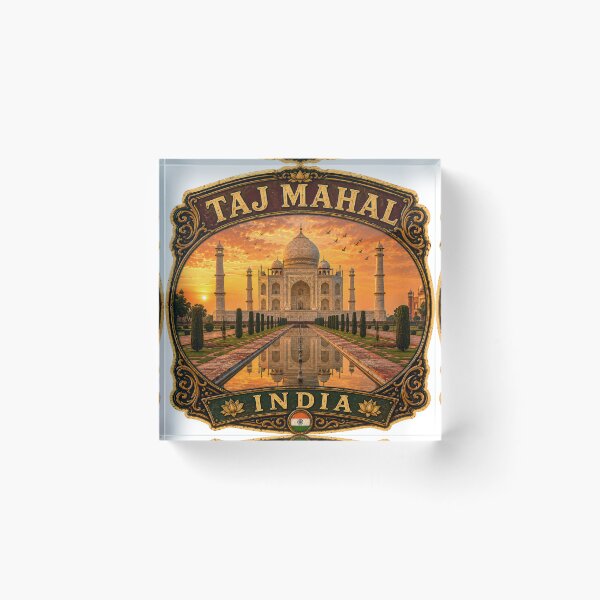 Item preview, Taj Mahal India Vintage Travel Badge Sticker | Agra Landmark Retro Travel Souvenir designed and sold by DreamPaw Studio.