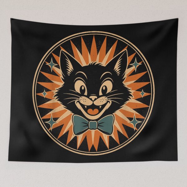 Item preview, Vintage Smiling Black Cat Retro Halloween Lucky Witchy Companion designed and sold by LittleNhutton.