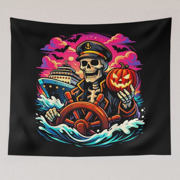 Item preview, Skeleton Captain Steering Haunted Cruise Ship Halloween Nautical Adventure designed and sold by HarinDonreka.
