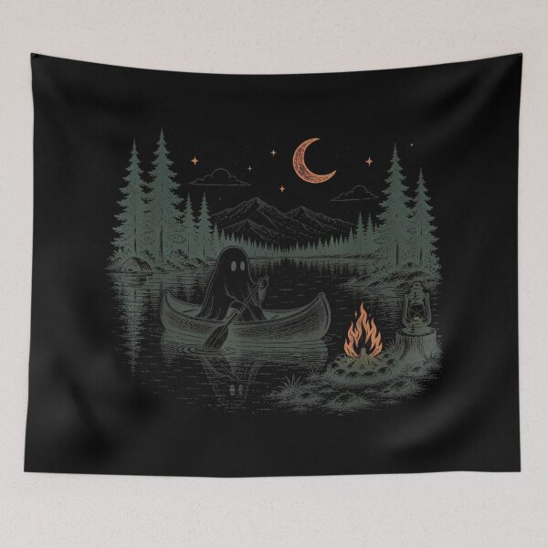 Item preview, Ghost Canoeing Peaceful Moonlit Lake Camping Halloween Nature Adventure Scene designed and sold by HarinDonreka.