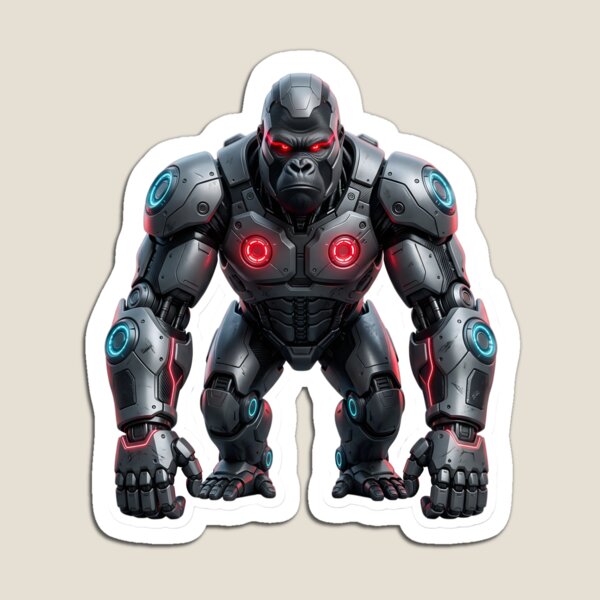 Artikelvorschau, Aufkleber „Cybernetischer Gorilla“ 1 | Futuristischer Roboteraffe | Sci-Fi-Mecha-Gorilla | KI-Androidenbestie | Cyberpunk-Robotertier-Kunst entworfen und verkauft von Bhaskar Digital Art.