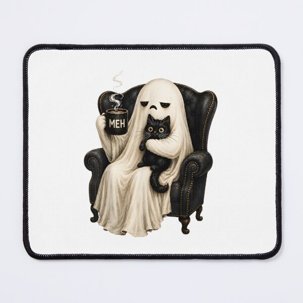 Item preview, Moody Ghost Holding Black Cat Coffee Cozy Halloween Autumn Morning Vibes designed and sold by HarinDonreka.