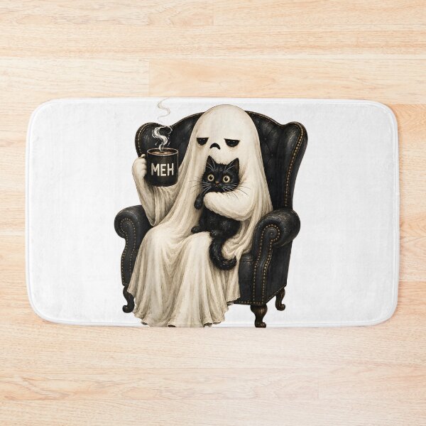 Item preview, Moody Ghost Holding Black Cat Coffee Cozy Halloween Autumn Morning Vibes designed and sold by HarinDonreka.