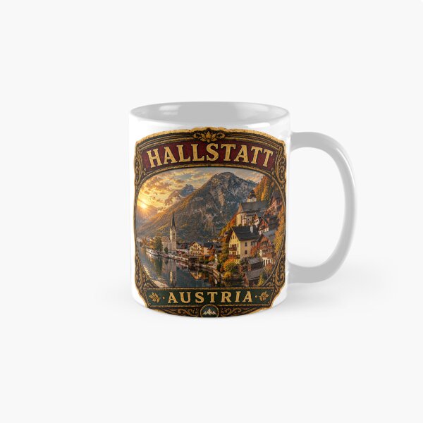 Item preview, Hallstatt Austria Vintage Travel Badge Sticker | Alpine Lake Village Retro Souvenir designed and sold by DreamPaw Studio.