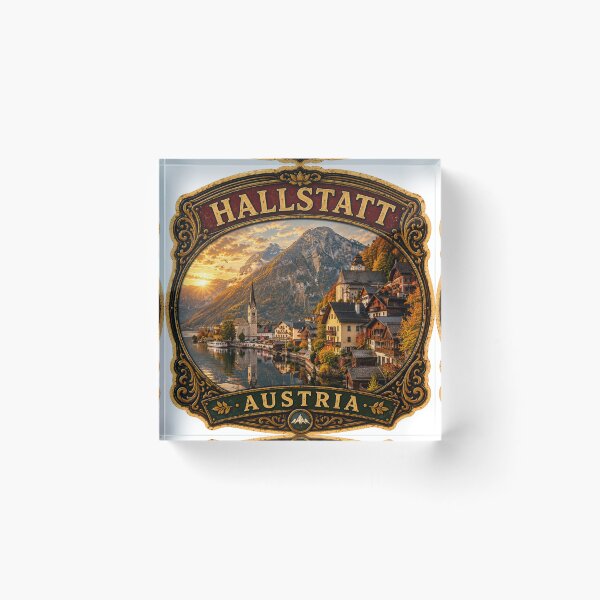 Item preview, Hallstatt Austria Vintage Travel Badge Sticker | Alpine Lake Village Retro Souvenir designed and sold by DreamPaw Studio.