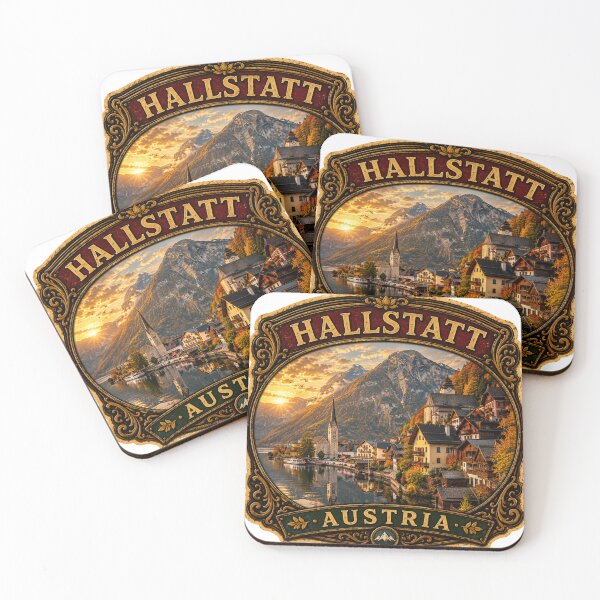 Item preview, Hallstatt Austria Vintage Travel Badge Sticker | Alpine Lake Village Retro Souvenir designed and sold by DreamPaw Studio.