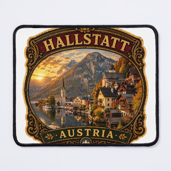 Item preview, Hallstatt Austria Vintage Travel Badge Sticker | Alpine Lake Village Retro Souvenir designed and sold by DreamPaw Studio.