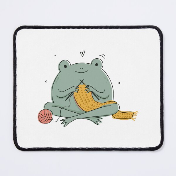Item preview, Cute Frog Knitting Illustration - Chubby Frog Crafting Scarf Graphic Vector & Sticker Design designed and sold by BobaTeeStore.