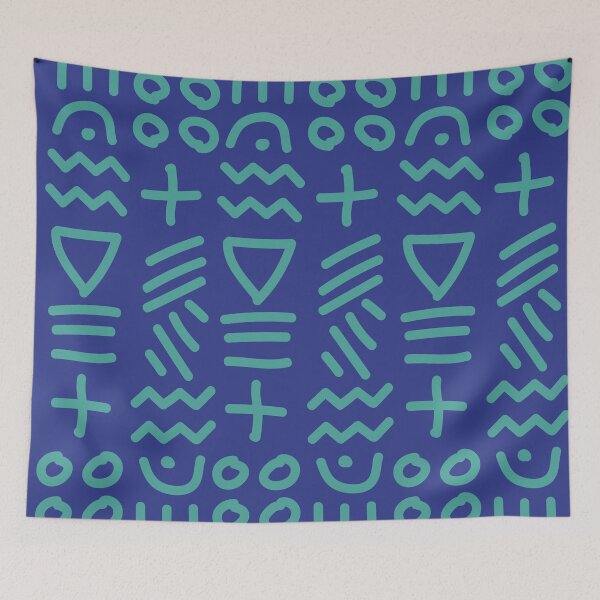 Item preview, African Bogolan Geometric Pattern - Lime green & Blue designed and sold by Wolagno.