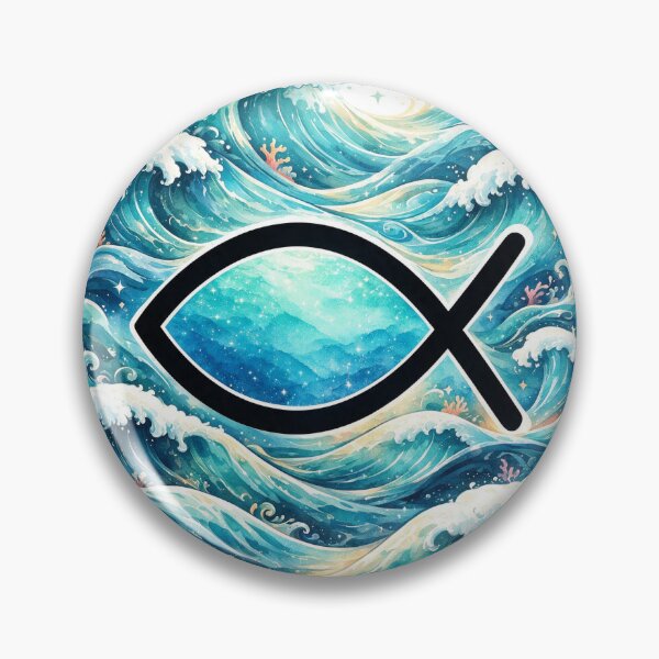 Item preview, Fish (Ichthys) logo with watercolor ocean waves designed and sold by DVerse Studio.
