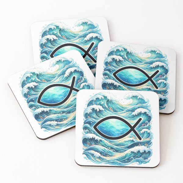 Item preview, Fish (Ichthys) logo with watercolor ocean waves designed and sold by DVerse Studio.