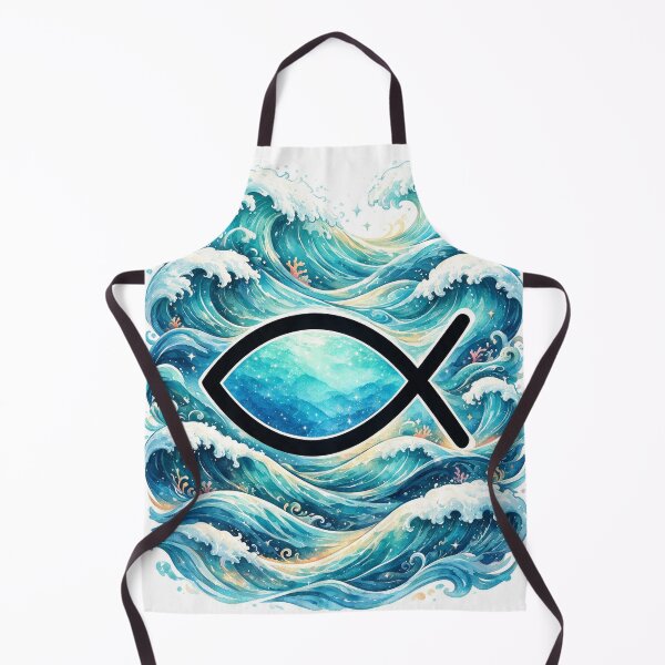 Item preview, Fish (Ichthys) logo with watercolor ocean waves designed and sold by DVerse Studio.