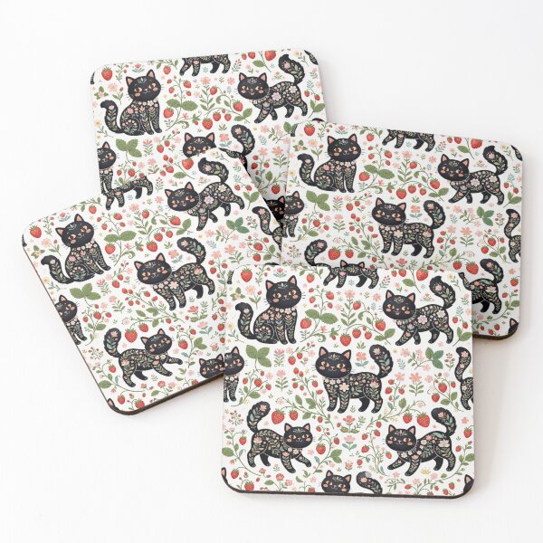 Item preview, Black Cat Strawberry Floral Seamless Pattern designed and sold by Iampoji.