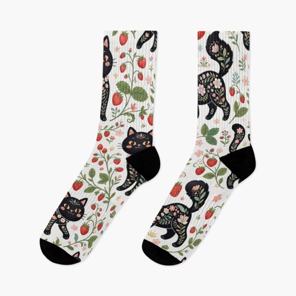 Item preview, Black Cat Strawberry Floral Seamless Pattern designed and sold by Iampoji.