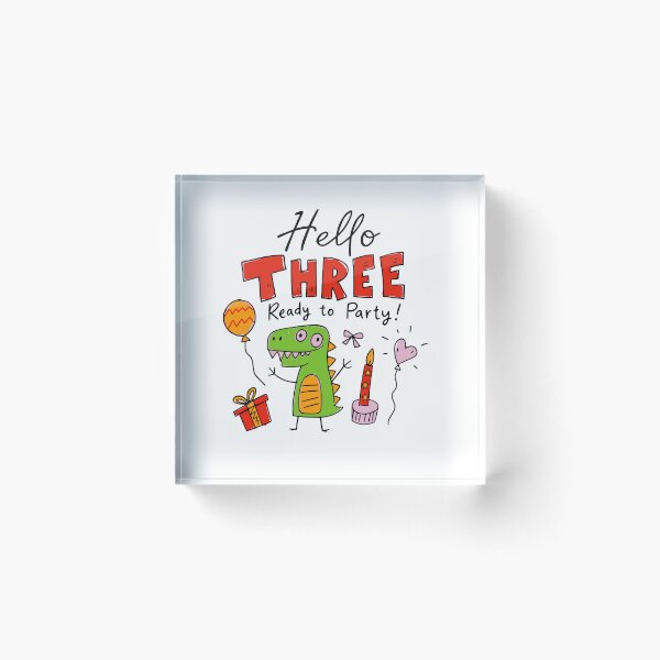 Item preview, Hello Three Ready to Party 3rd Birthday Cute Dinosaur Kids T-Shirt | Three-Rex Toddler Dino Party 3 Year Old Birthday Boy Girl Gift designed and sold by illeN-Art-World.
