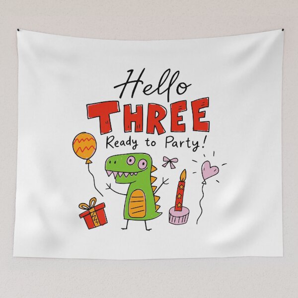 Item preview, Hello Three Ready to Party 3rd Birthday Cute Dinosaur Kids T-Shirt | Three-Rex Toddler Dino Party 3 Year Old Birthday Boy Girl Gift designed and sold by illeN-Art-World.
