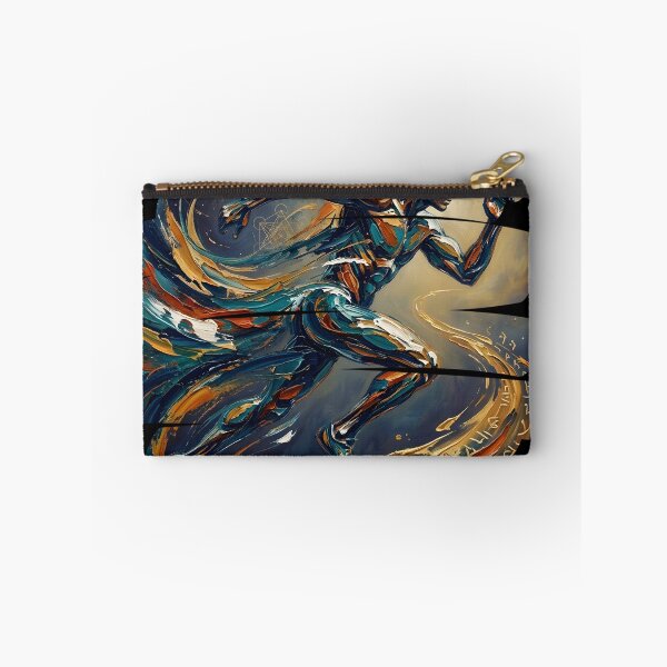 Item preview, Professional fine art oil painting of a single abstract athlete leaping through the air in mid-jump, arms and legs extended dynamically, thick expressive impasto brushstrokes, swirling energetic paint designed and sold by Kinetics-Art.