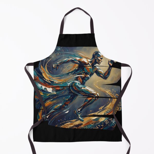 Item preview, Professional fine art oil painting of a single abstract athlete leaping through the air in mid-jump, arms and legs extended dynamically, thick expressive impasto brushstrokes, swirling energetic paint designed and sold by Kinetics-Art.
