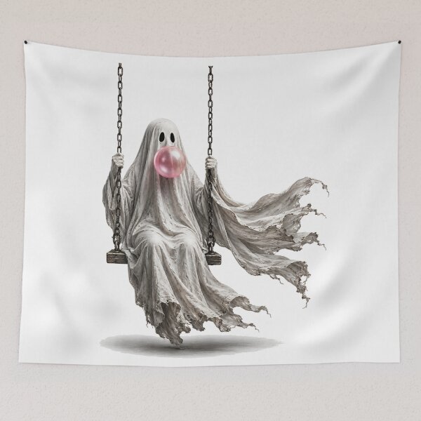 Item preview, Cute Ghost Blowing Bubble Gum Swinging Spooky Halloween Aesthetic Fun Decor designed and sold by DaphoLatara.