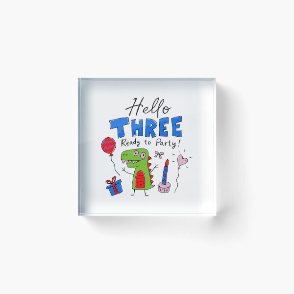 Item preview, Hello Three Ready to Party 3rd Birthday Cute Dinosaur Kids T-Shirt designed and sold by illeN-Art-World.