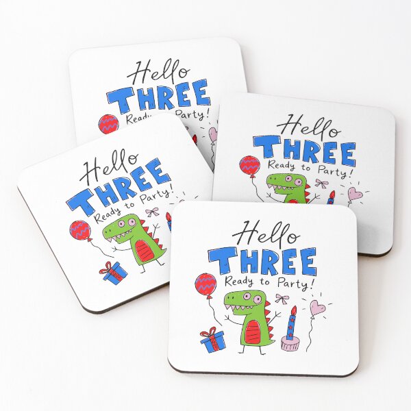 Item preview, Hello Three Ready to Party 3rd Birthday Cute Dinosaur Kids T-Shirt designed and sold by illeN-Art-World.