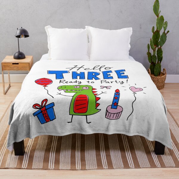 Item preview, Hello Three Ready to Party 3rd Birthday Cute Dinosaur Kids T-Shirt designed and sold by illeN-Art-World.