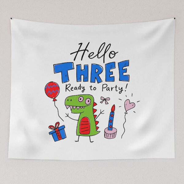 Item preview, Hello Three Ready to Party 3rd Birthday Cute Dinosaur Kids T-Shirt designed and sold by illeN-Art-World.