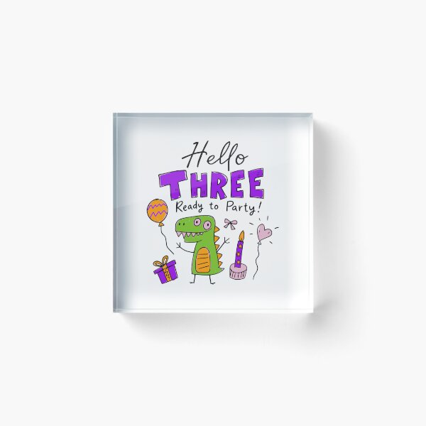 Item preview, Hello Three Ready to Party Cute Pastel Dinosaur 3rd Birthday designed and sold by illeN-Art-World.