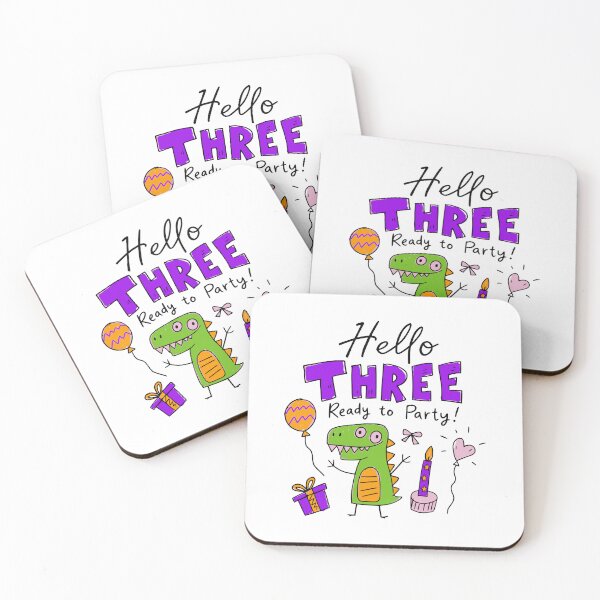 Item preview, Hello Three Ready to Party Cute Pastel Dinosaur 3rd Birthday designed and sold by illeN-Art-World.
