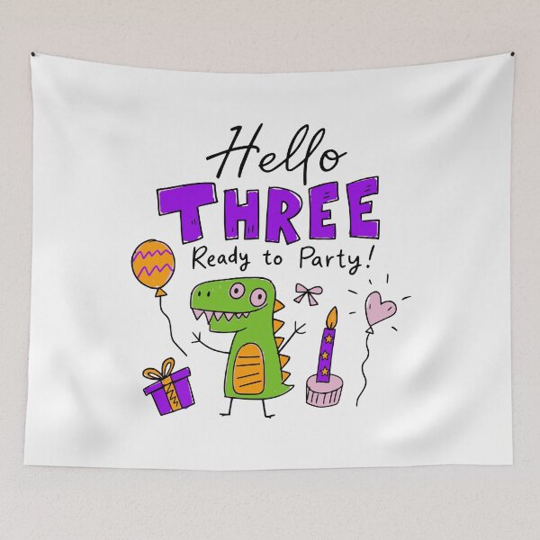 Item preview, Hello Three Ready to Party Cute Pastel Dinosaur 3rd Birthday designed and sold by illeN-Art-World.