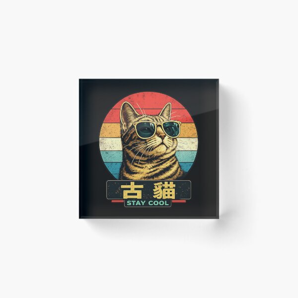 Item preview, Japanese Retro Cat With Sunglasses - Stay Cool Vintage Sunset 70s designed and sold by Kittcatking.