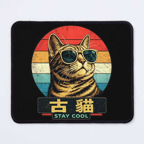 Item preview, Japanese Retro Cat With Sunglasses - Stay Cool Vintage Sunset 70s designed and sold by Kittcatking.