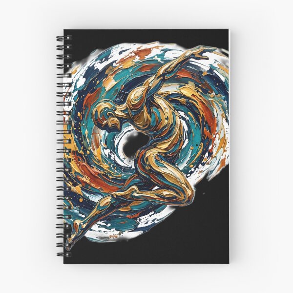 Item preview, Professional fine art oil painting of a single abstract human figure twisting and diving through the air, dramatic dynamic pose, thick palette knife impasto texture, swirling vortex of paint strokes designed and sold by Kinetics-Art.