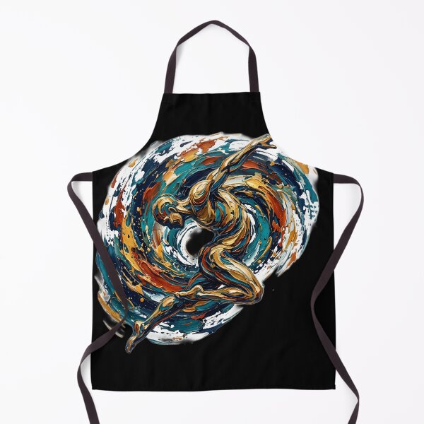 Item preview, Professional fine art oil painting of a single abstract human figure twisting and diving through the air, dramatic dynamic pose, thick palette knife impasto texture, swirling vortex of paint strokes designed and sold by Kinetics-Art.
