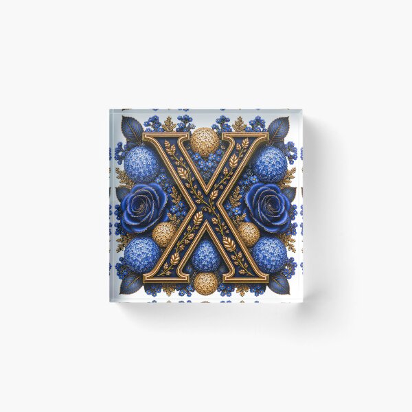 Item preview, Elegant Letter X Monogram with Blue Hydrangeas & Gold Botanical Design | Luxury Floral Initial Art designed and sold by MoodLay.
