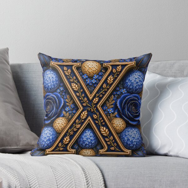 Item preview, Elegant Letter X Monogram with Blue Hydrangeas & Gold Botanical Design | Luxury Floral Initial Art designed and sold by MoodLay.