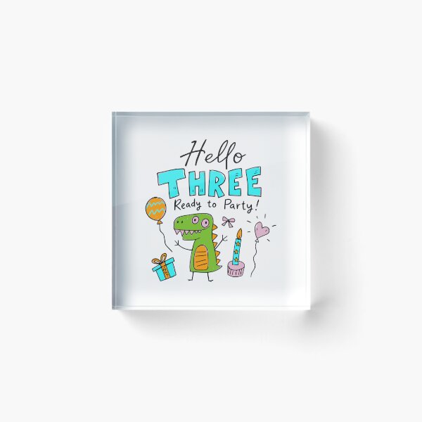 Item preview, Hello Three Ready to Party Cute Pastel Dinosaur 3rd Birthday | Whimsical Dino Toddler 3 Year Old Birthday Kids T-Shirt & Party Gifts designed and sold by illeN-Art-World.