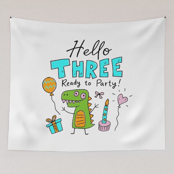Item preview, Hello Three Ready to Party Cute Pastel Dinosaur 3rd Birthday | Whimsical Dino Toddler 3 Year Old Birthday Kids T-Shirt & Party Gifts designed and sold by illeN-Art-World.