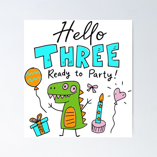 Item preview, Hello Three Ready to Party Cute Pastel Dinosaur 3rd Birthday | Whimsical Dino Toddler 3 Year Old Birthday Kids T-Shirt & Party Gifts designed and sold by illeN-Art-World.