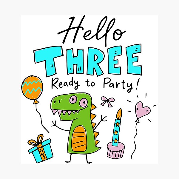 Item preview, Hello Three Ready to Party Cute Pastel Dinosaur 3rd Birthday | Whimsical Dino Toddler 3 Year Old Birthday Kids T-Shirt & Party Gifts designed and sold by illeN-Art-World.