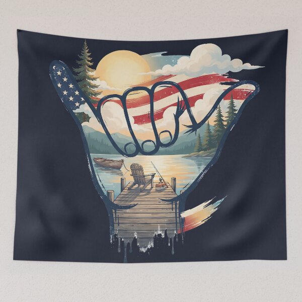 Item preview, USA Shaka Lake Fishing American Flag designed and sold by MythicCotton.