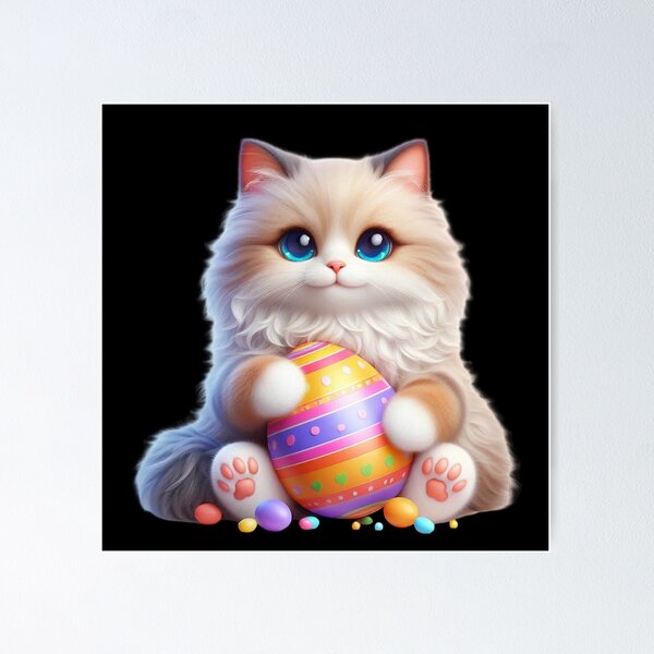 Item preview, Cute Fluffy Kitten with Easter Egg designed and sold by Munsonlookfor.