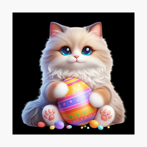 Item preview, Cute Fluffy Kitten with Easter Egg designed and sold by Munsonlookfor.