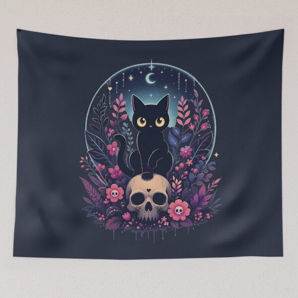 Item preview, Black Cat Mystic Skull Aesthetic Art designed and sold by PurrfectHome.