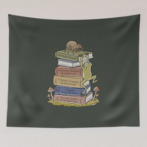 Item preview, Frog Climbing Book Stack – Cottagecore Goblincore Cute Frog Reading Bookish Art Design  designed and sold by LeshanArt.
