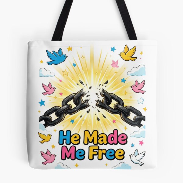 Item preview, "He Made Me Free" with broken chains and light rays designed and sold by DVerse Studio.