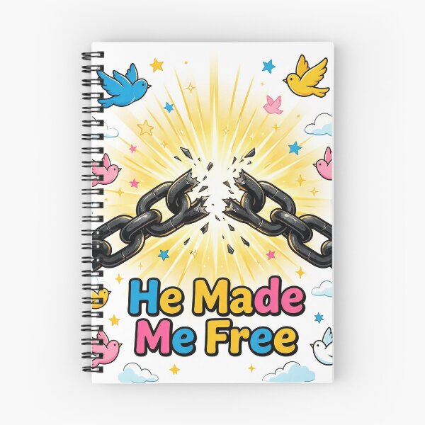 Item preview, "He Made Me Free" with broken chains and light rays designed and sold by DVerse Studio.