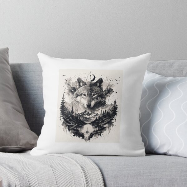 Item preview, Majestic Wolf Mountain Nature Wilderness Black & White Graphic T-shirt  designed and sold by Popsystore2.